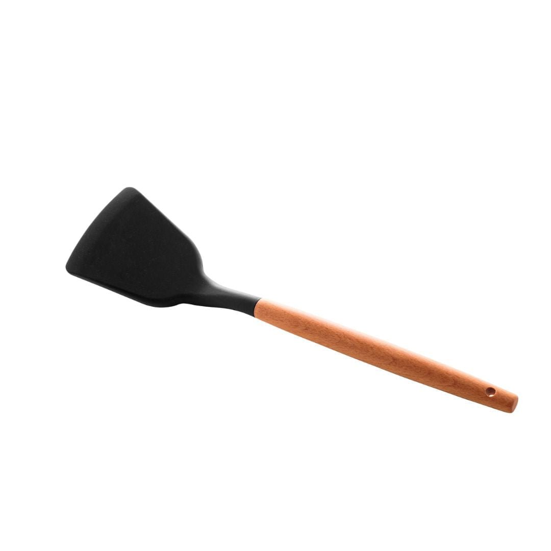 Espátula de Silicone com Cabo de Bambu Charmy Preta 32cm - Ela Decora