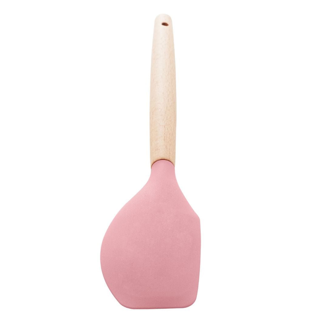 Espátula de Silicone com Cabo de Bambu Charmy Rosa 31,5cm - Ela Decora