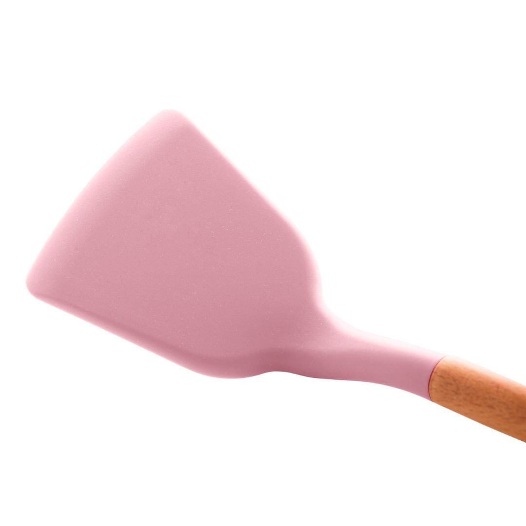 Espátula de Silicone com Cabo de Bambu Charmy Rosa 32cm - Ela Decora