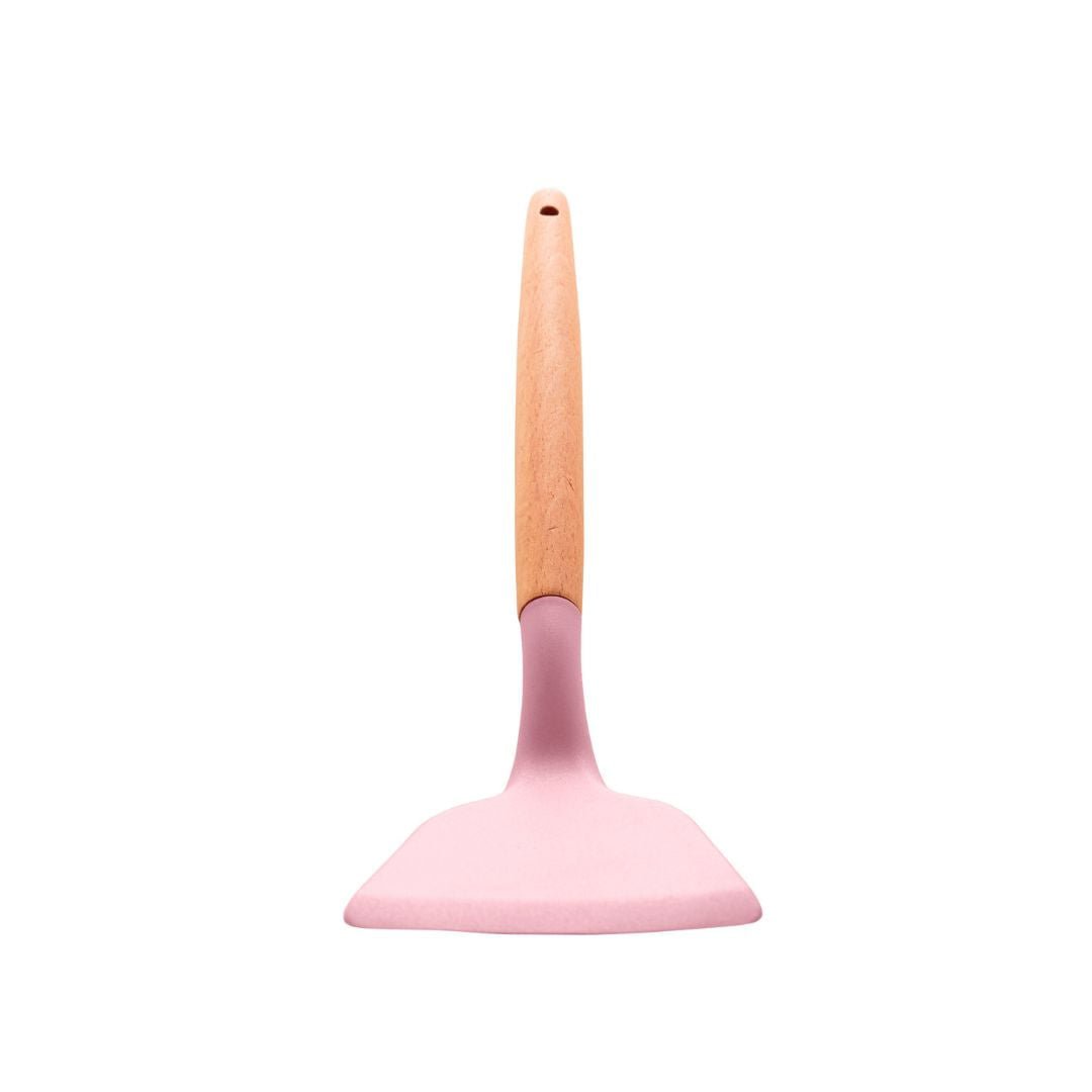 Espátula de Silicone com Cabo de Bambu Charmy Rosa 32cm - Ela Decora