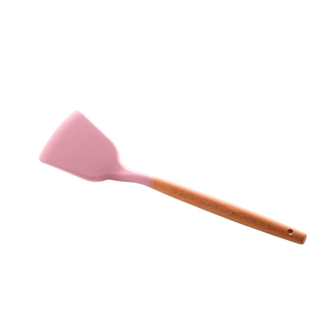 Espátula de Silicone com Cabo de Bambu Charmy Rosa 32cm - Ela Decora