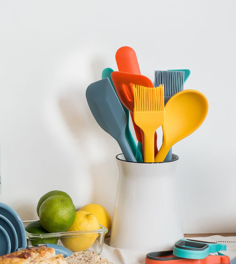 Espátula de Silicone Duplo Reta Pão Duro Azul - Ela Decora
