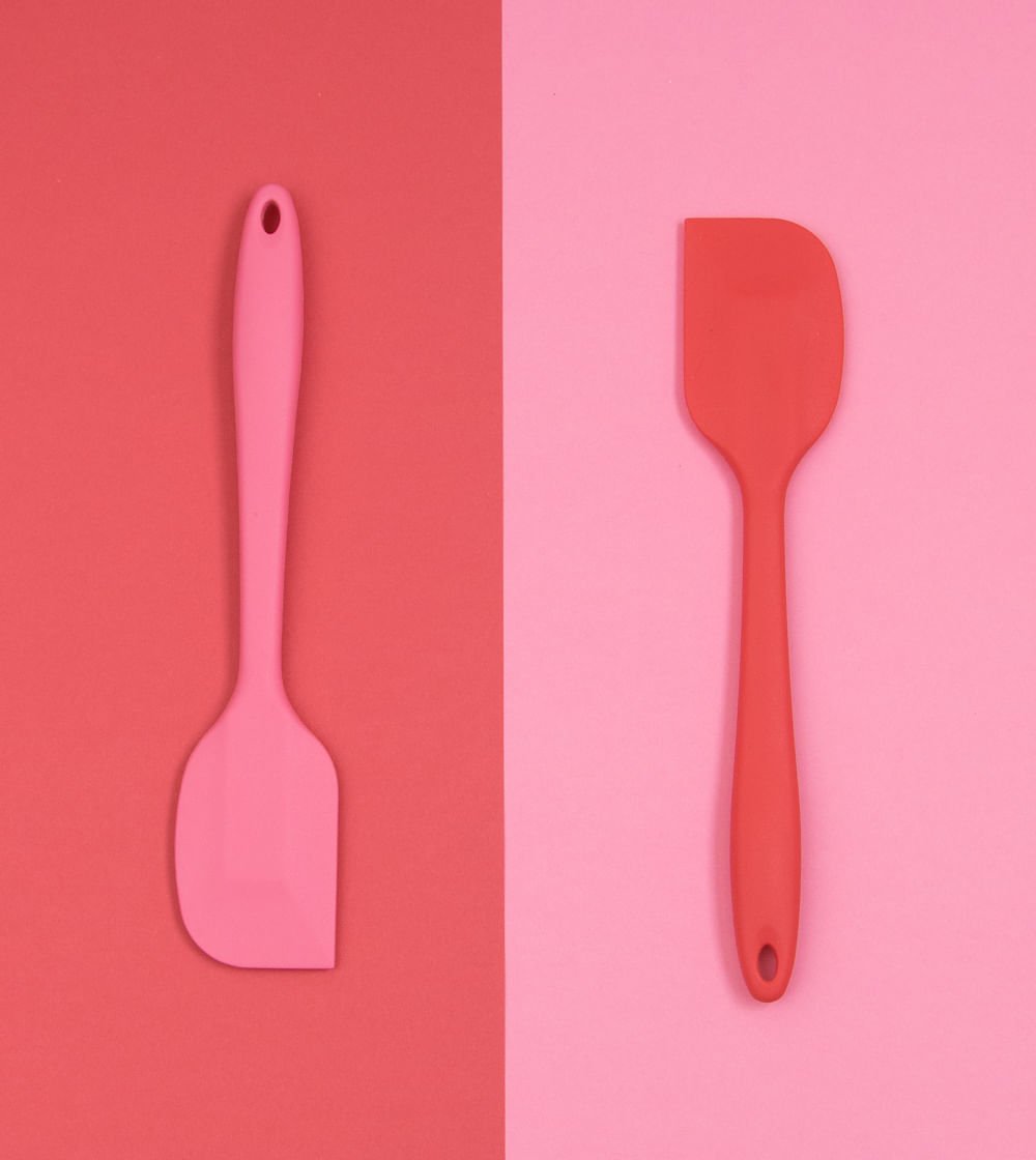 Espátula de Silicone Duplo Reta Pão Duro Rosa - Ela Decora
