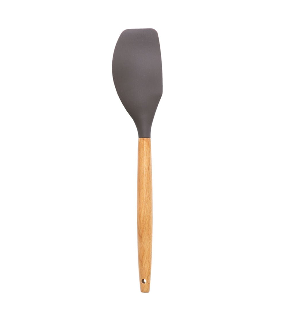 Espátula Reta de Silicone com Cabo de Madeira Cinza - Ela Decora