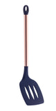 Espátula Vazada em Silicone Azul Marinho Cabo Rose Gold - 35,5 cm - Ela Decora