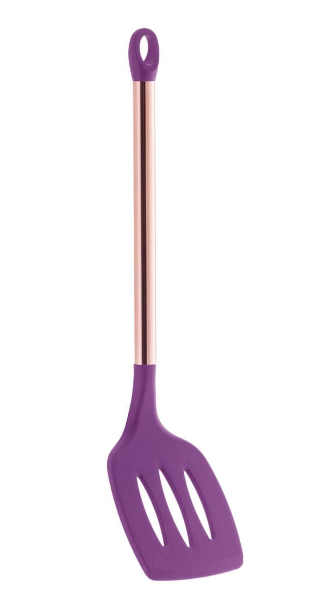 Espátula Vazada em Silicone Roxo Cabo Rose Gold 35,5 cm - Ela Decora