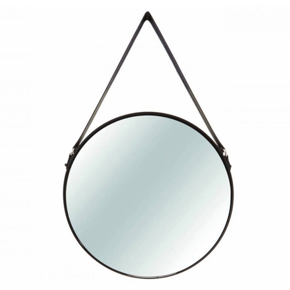 Espelho Adnet Preto Em Metal Alça Preta - 45,5 cm - Ela Decora