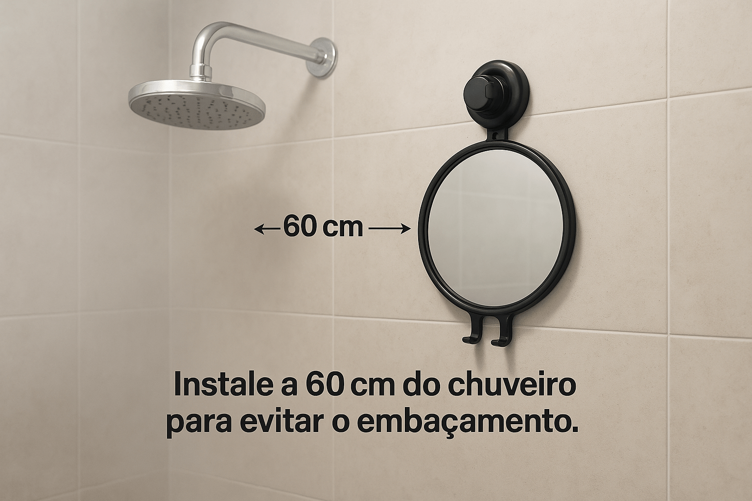 Espelho Antiembaçante com Ventosa Preto - Ela Decora
