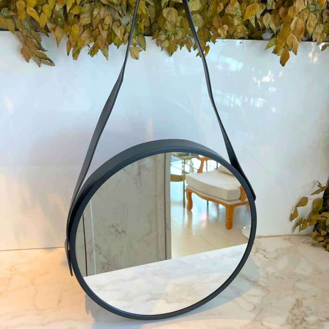 Espelho com Moldura e Alça Preto 63,5cm - Ela Decora