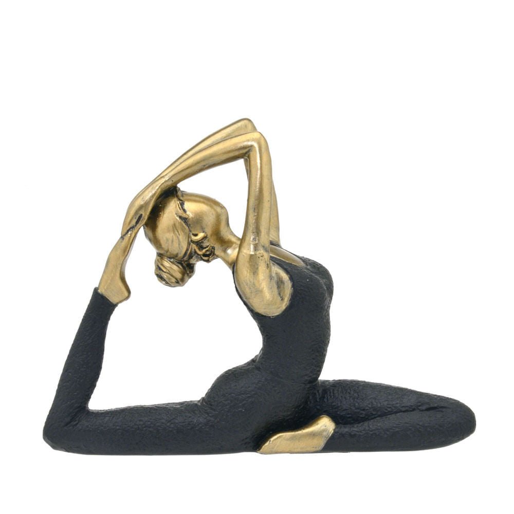 Estátua Mulher Ioga Decorativa em Resina Dourada e Preta 20,5cm - Ela Decora
