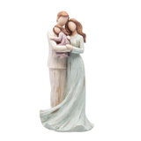 Escultura resina casal abraçado com criança 25cm vista frontal