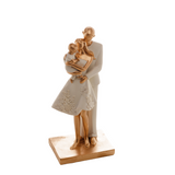 Escultura Familia Unida de Resina Branco e Dourado 20cm