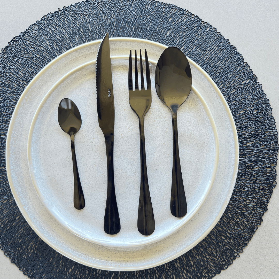 Faqueiro 24 Peças de Aço Inox Positano Preto Ônix - Ela Decora