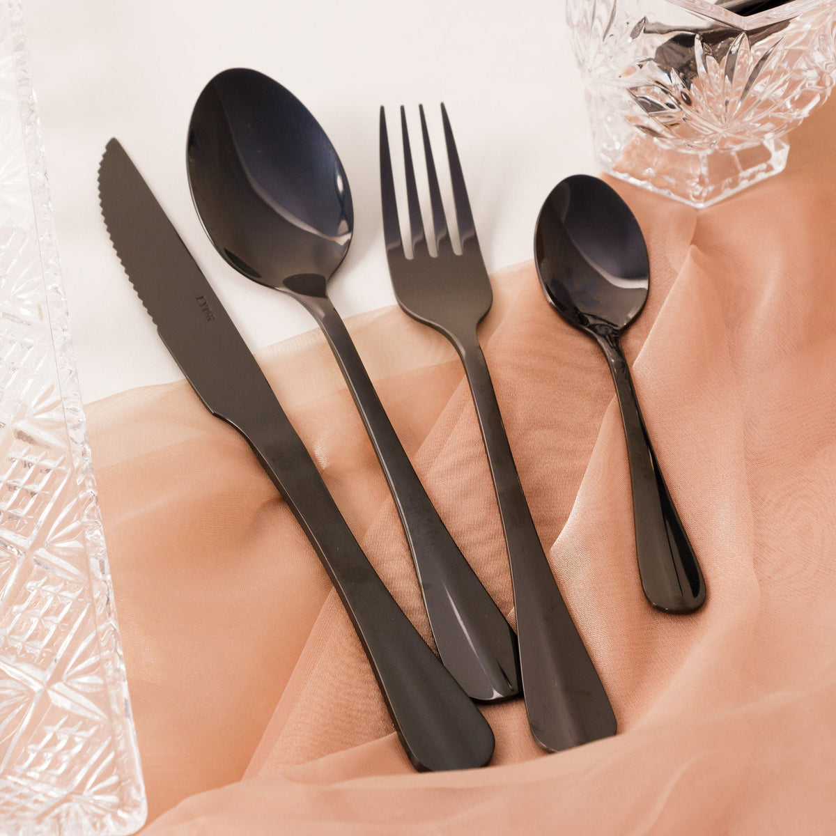 Faqueiro 24 Peças de Aço Inox Positano Preto Ônix - Ela Decora