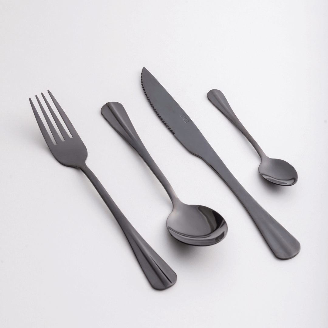Faqueiro 24 Peças de Aço Inox Positano Preto Ônix - Ela Decora