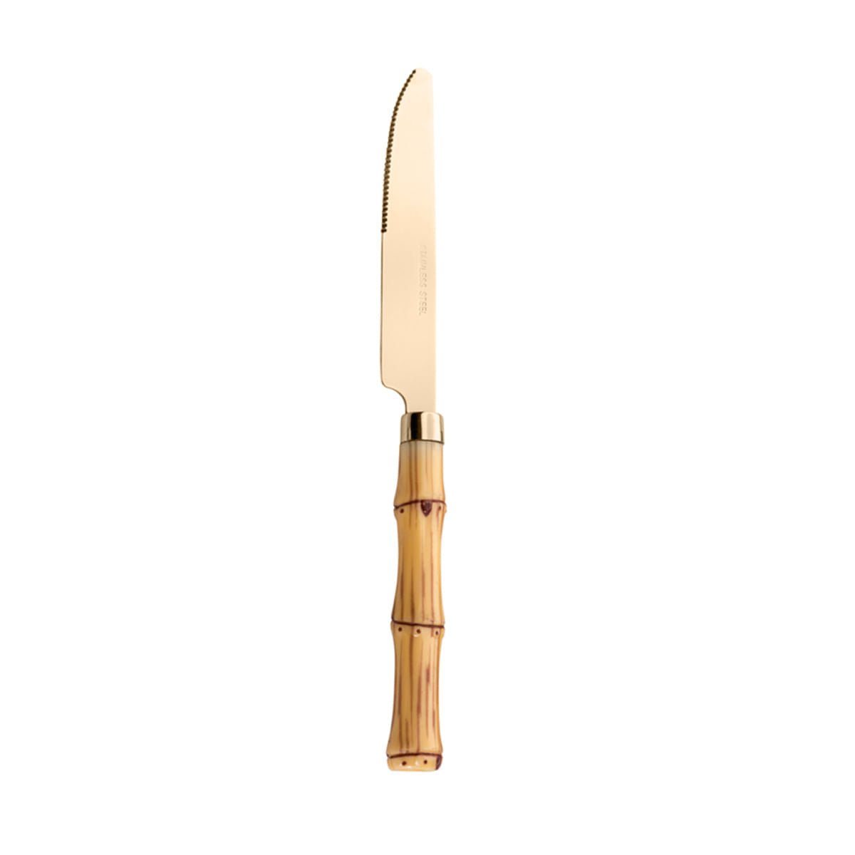 Faqueiro de Aço Inox com Cabo Plástico Bambu Dourado 24 Peças - Ela Decora
