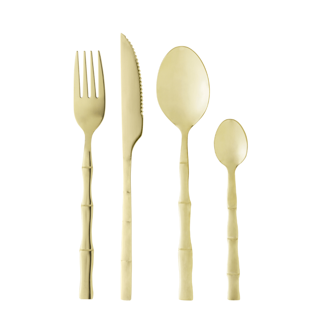 Faqueiro Elegant Estilo Bambu em Aço Inox Champanhe 16 Peças - Ela Decora