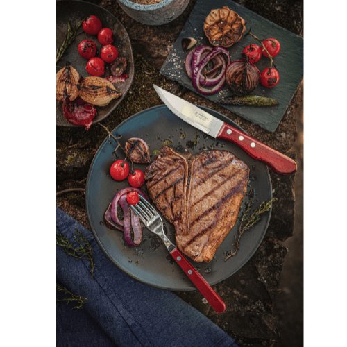 Faqueiro para Churrasco Jumbo em Aço Inox com Cabo Vermelho Polywood 12 Peças Tramontina - Ela Decora