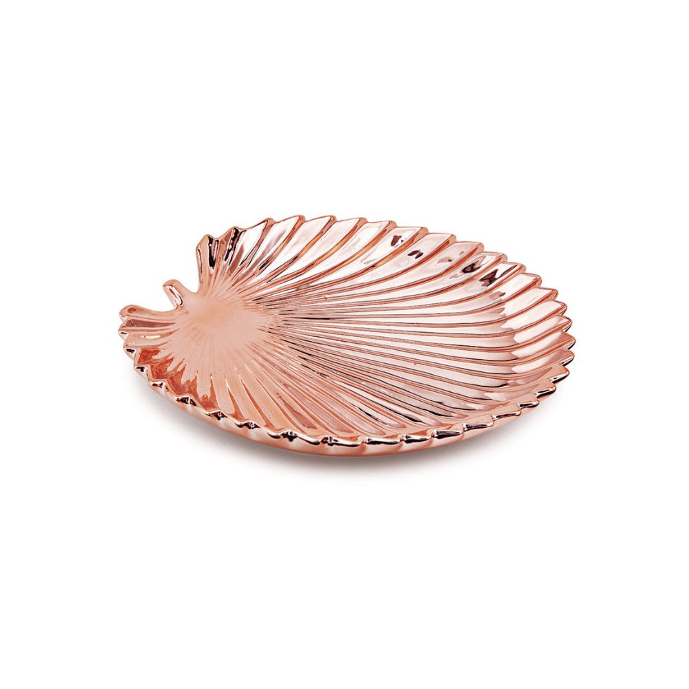 Folha Decorativa Concha Rose Gold em Cerâmica Redonda (P) - 19,5 cm - Ela Decora