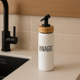 Galheteiro Vinagre Doha Vidro e Tampa de Bambu Branco 220ml - Ela Decora