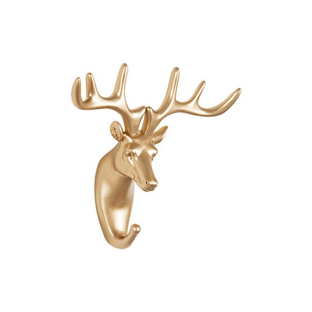 Gancho de Parede Alce em Resina Dourado - 17 cm - Ela Decora