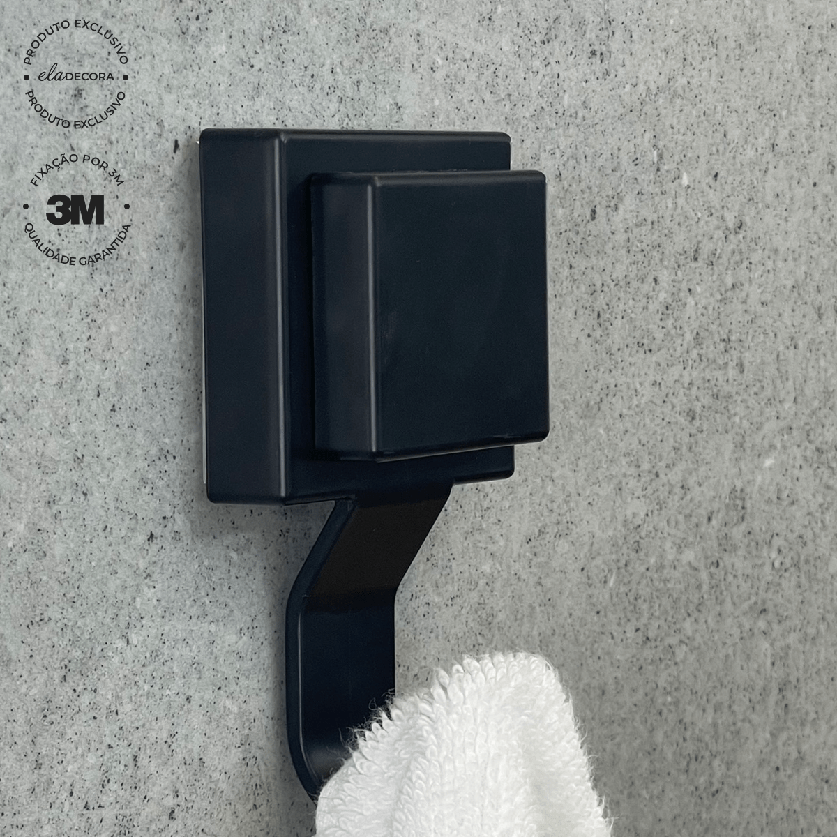 Gancho Multiuso com Fixação 3M Preto Fosco - Ela Decora