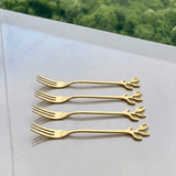 Jogo com quatro garfos para aperitivo aço inox dourado Leaves