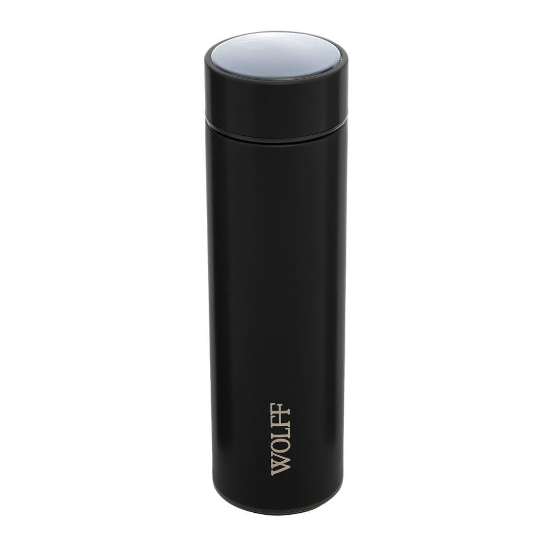 Garrafa Térmica de Aço Inox com Termometro em Led Preto 500ml - Ela Decora