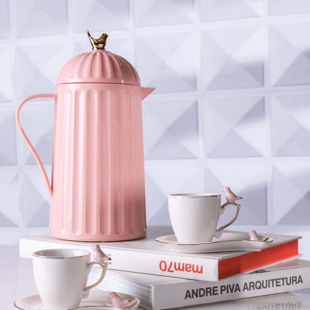 Garrafa Térmica de Plástico Bird Rosa 600ml - Ela Decora