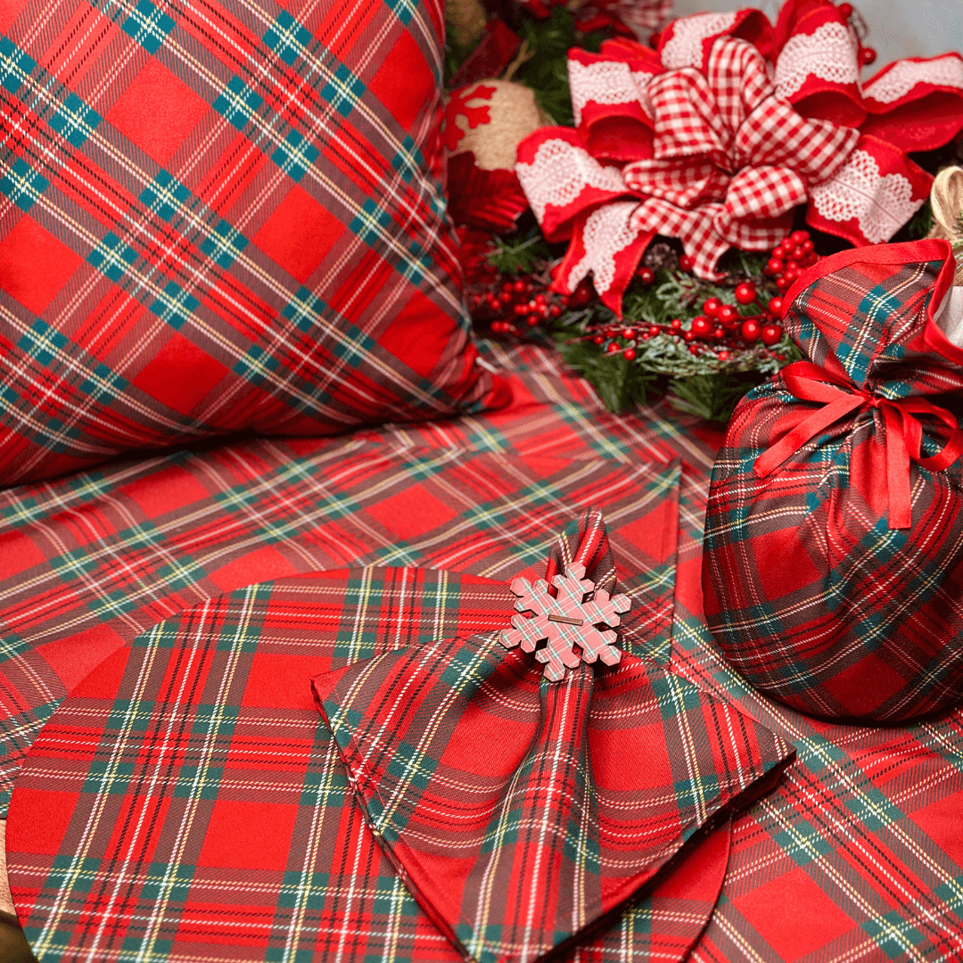 Guardanapo de Algodão Estampado Xadrez 45cm Natal - Ela Decora