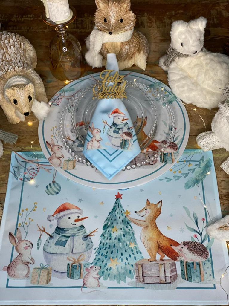 Guardanapo Estampado Natal Boneco de Neve Azul 45cm - Ela Decora
