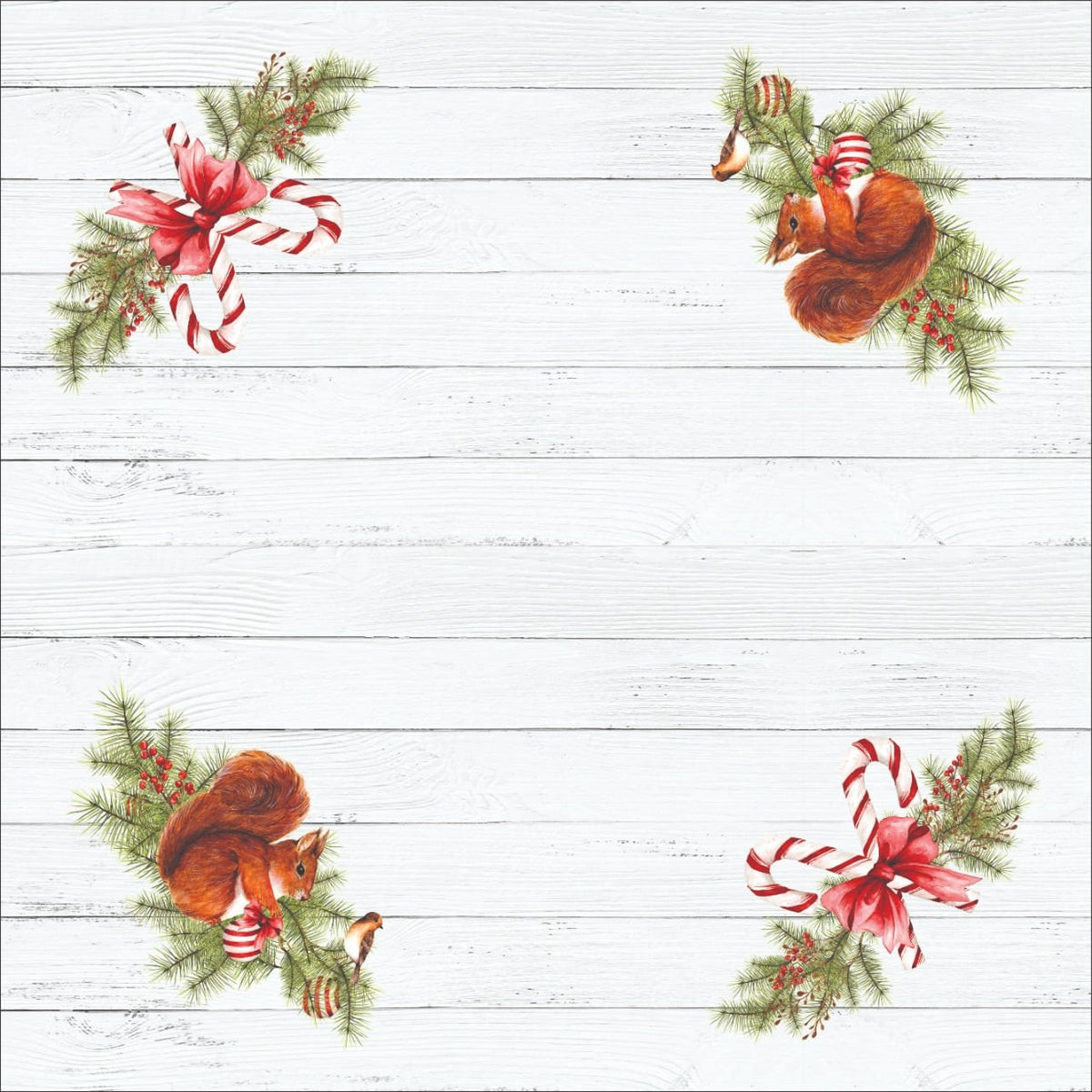 Guardanapo Estampado Natal Esquilo Branco 45cm - Ela Decora