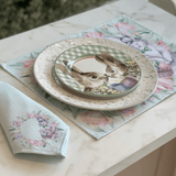 Guardanapo Estampado Páscoa Coelho Tulipas Verde 45x45cm - Ela Decora