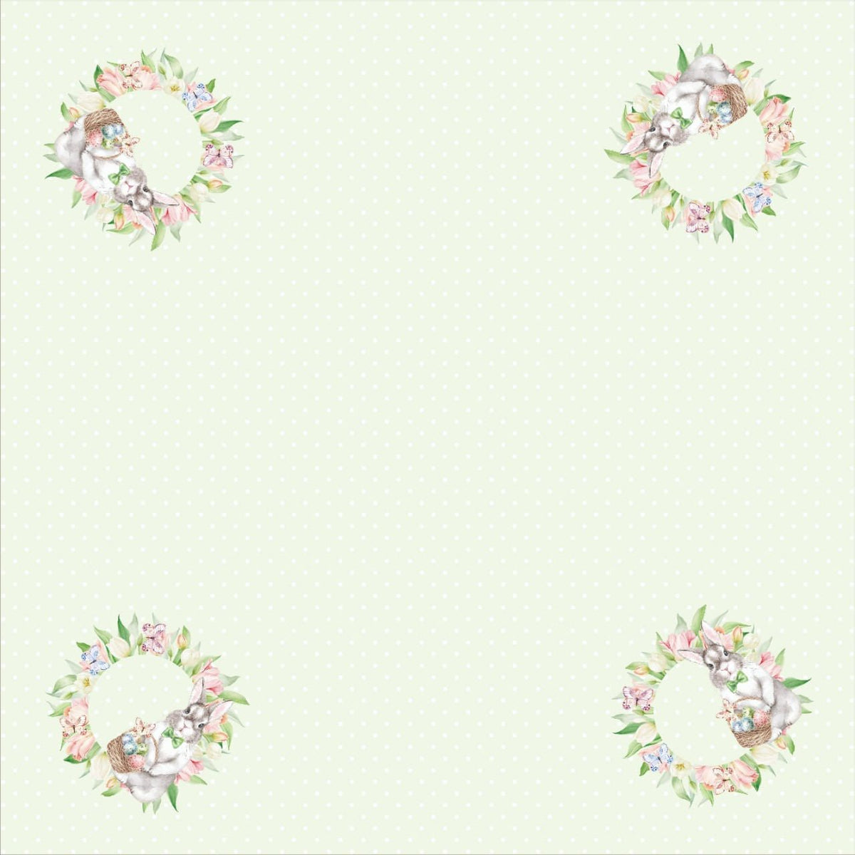 Guardanapo Estampado Páscoa Coelho Tulipas Verde 45x45cm - Ela Decora
