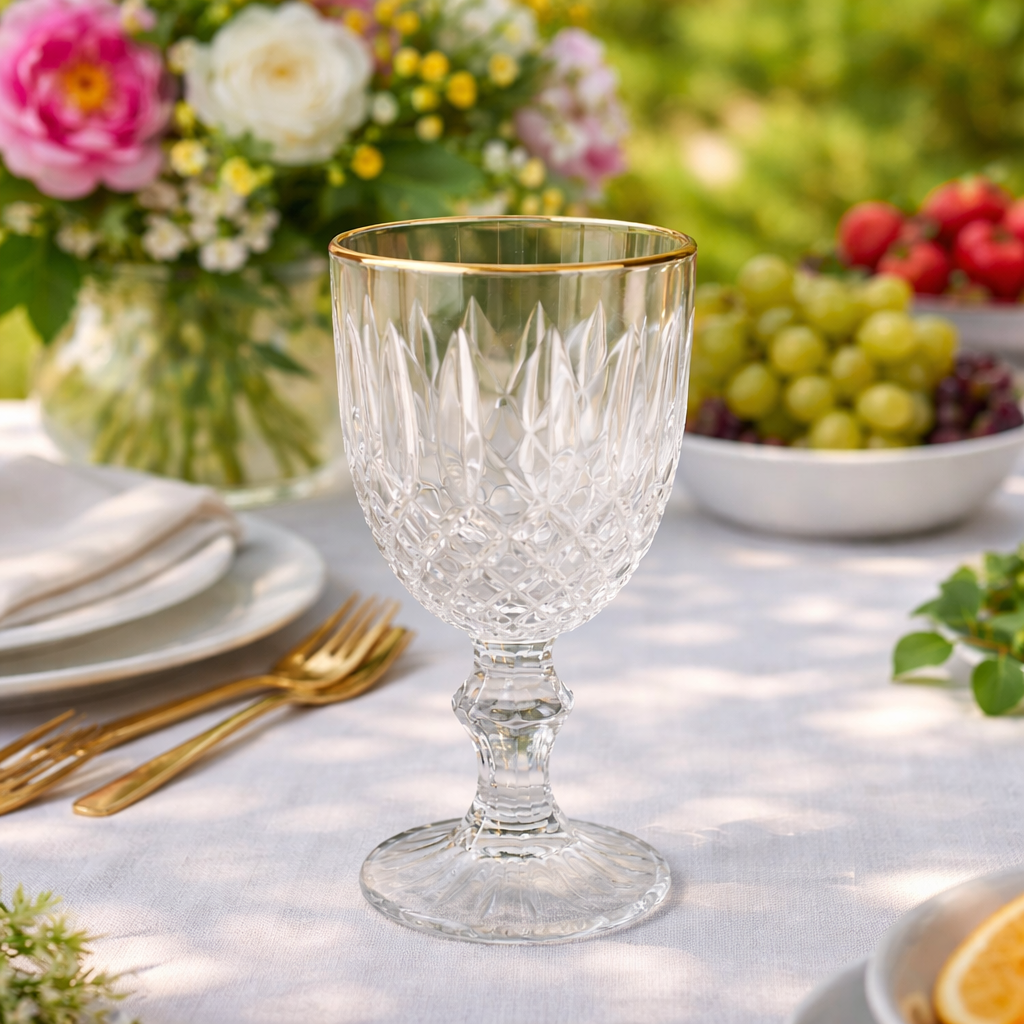 Taça de Vidro Para Água Com Fio de Ouro Greek - 345ml