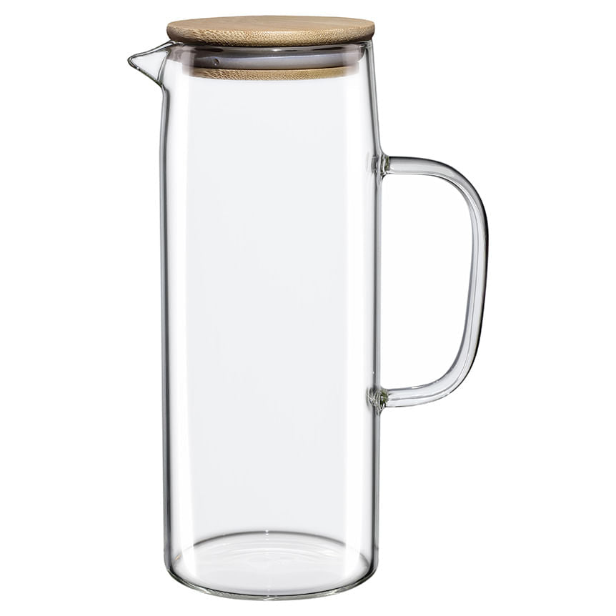 Jarra de Vidro com Tampa de Bambu Doppio 1,2L - Ela Decora