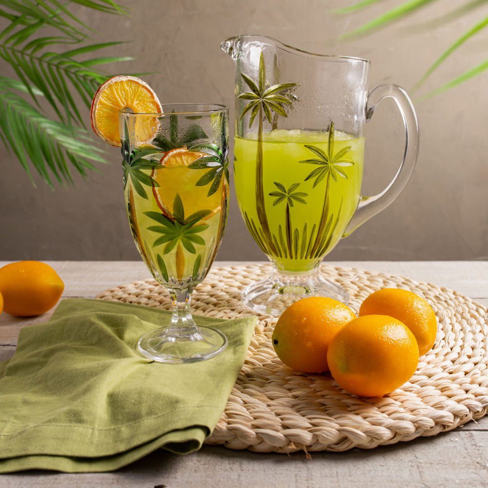 Jarra em Cristal de Chumbo Palm Tree Handpaint 1,5 Litros - Ela Decora