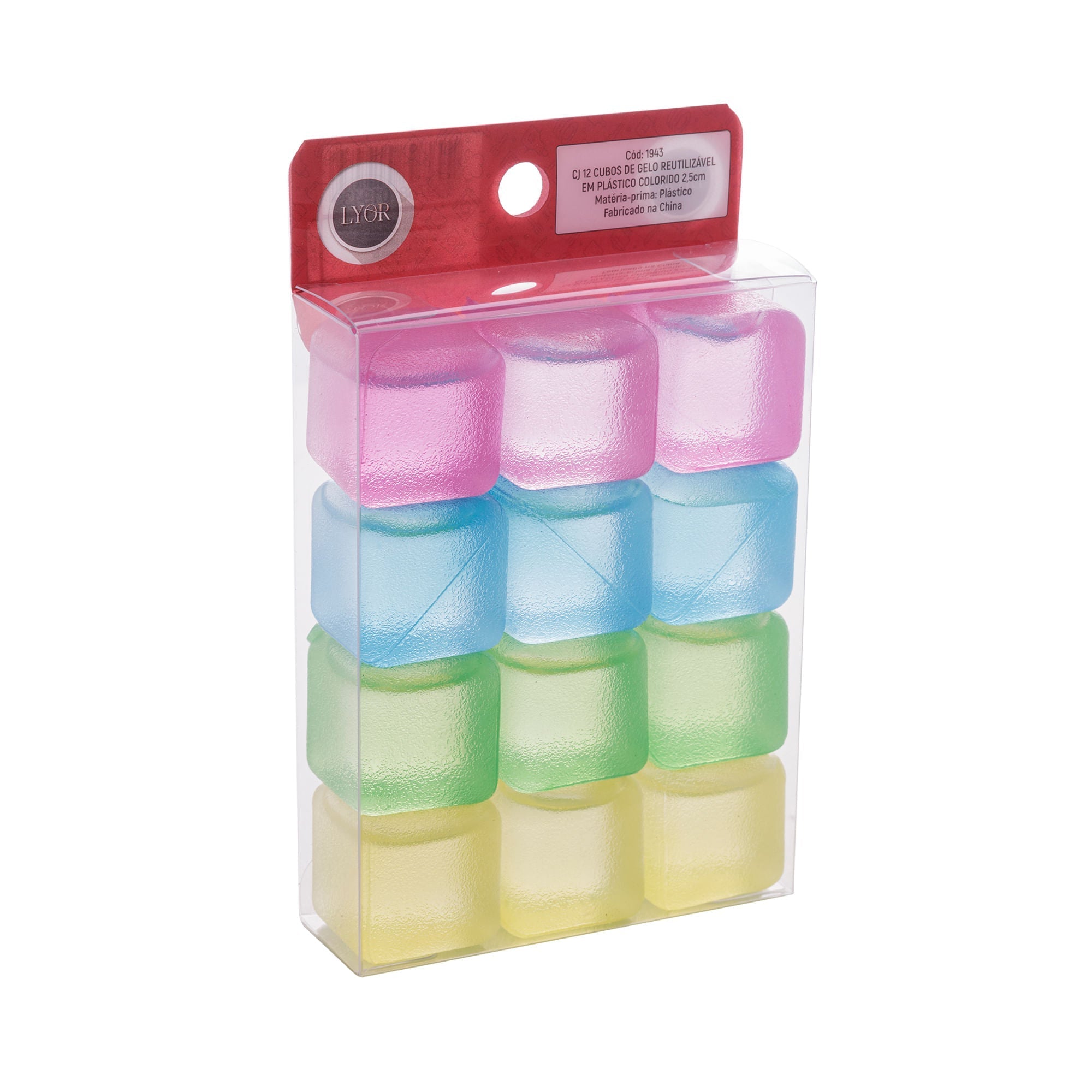 Jogo 12 Cubos de Gelo Reutilizáveis Coloridos 2,5cm - Ela Decora