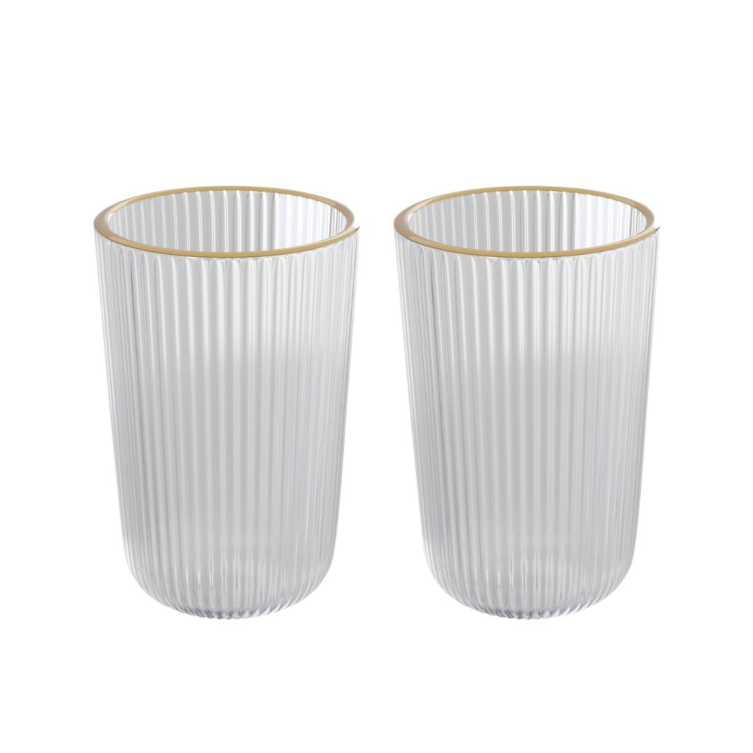 Jogo 2 Copos Altos de Vidro Lines com Fio de Ouro 450ml - Ela Decora