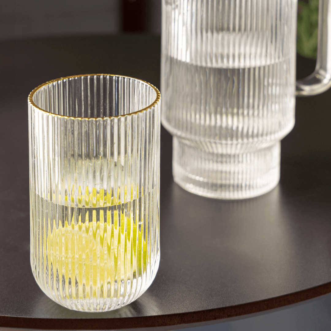 Jogo 2 Copos Altos de Vidro Lines com Fio de Ouro 450ml - Ela Decora