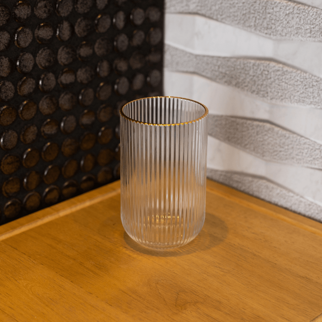 Jogo 2 Copos Altos de Vidro Lines com Fio de Ouro 450ml - Ela Decora