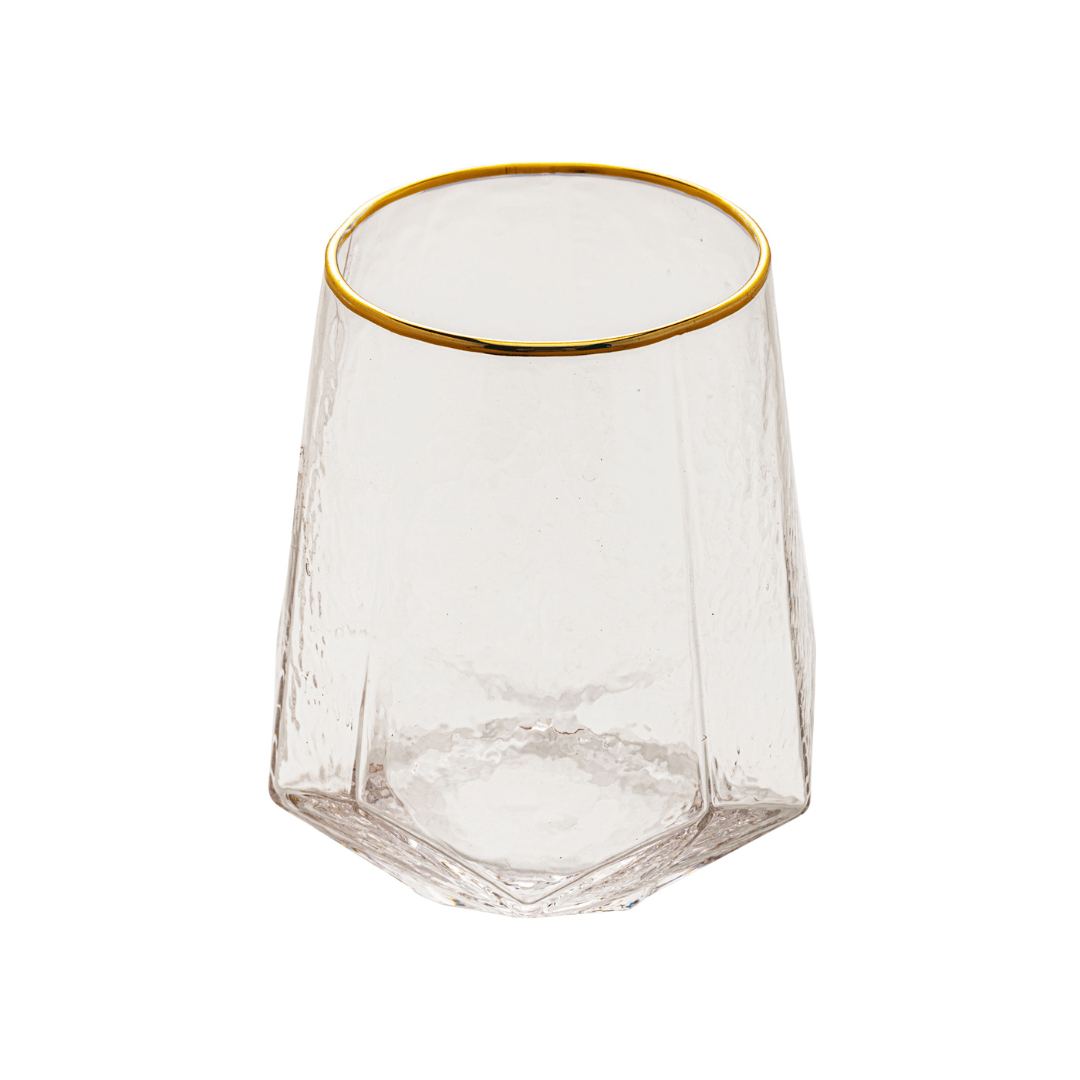 Jogo 2 Copos Baixos Whisky em Cristal com Borda Dourada 550ml - Ela Decora