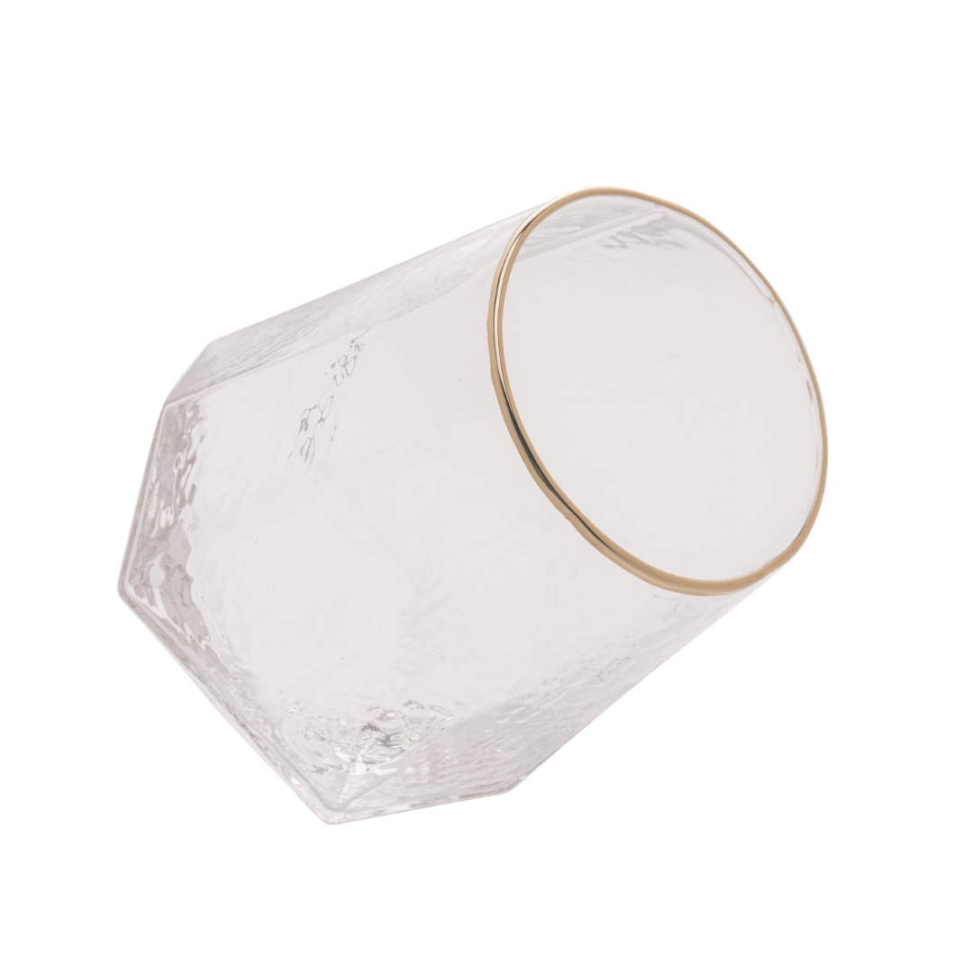 Jogo 2 Copos Baixos Whisky em Cristal com Borda Dourada 550ml - Ela Decora