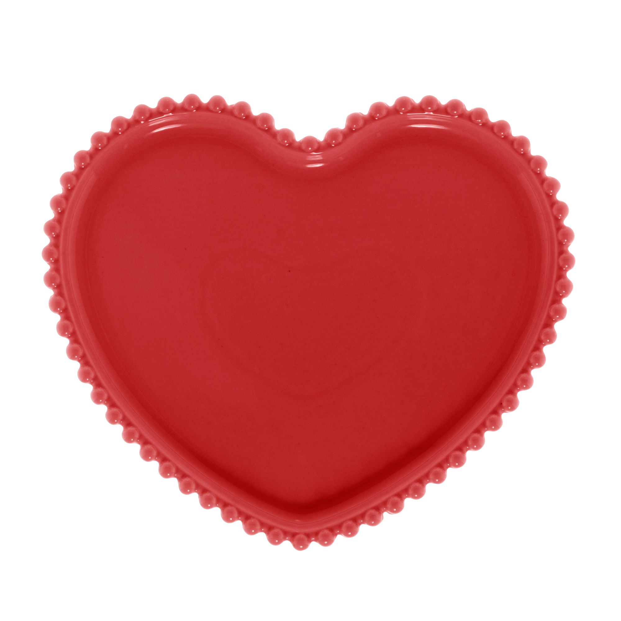 Jogo 2 Pratos em Porcelana Coração Beads Vermelho 20cm - Ela Decora