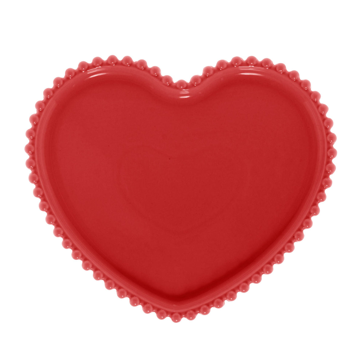 Jogo 2 Pratos em Porcelana Coração Beads Vermelho 20cm - Ela Decora