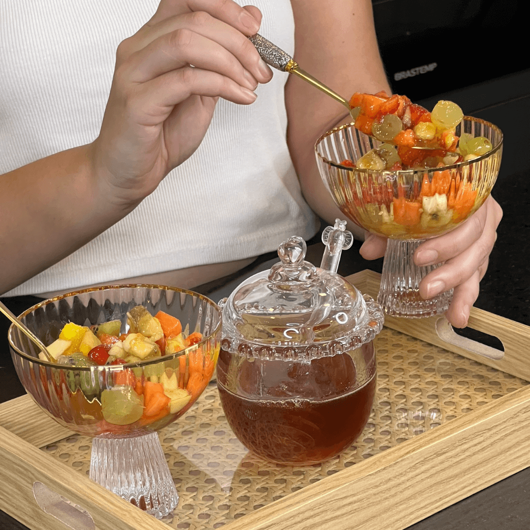 Jogo 2 Taças para Sobremesa Cristal com Fio de Ouro 200ml Lines - Ela Decora