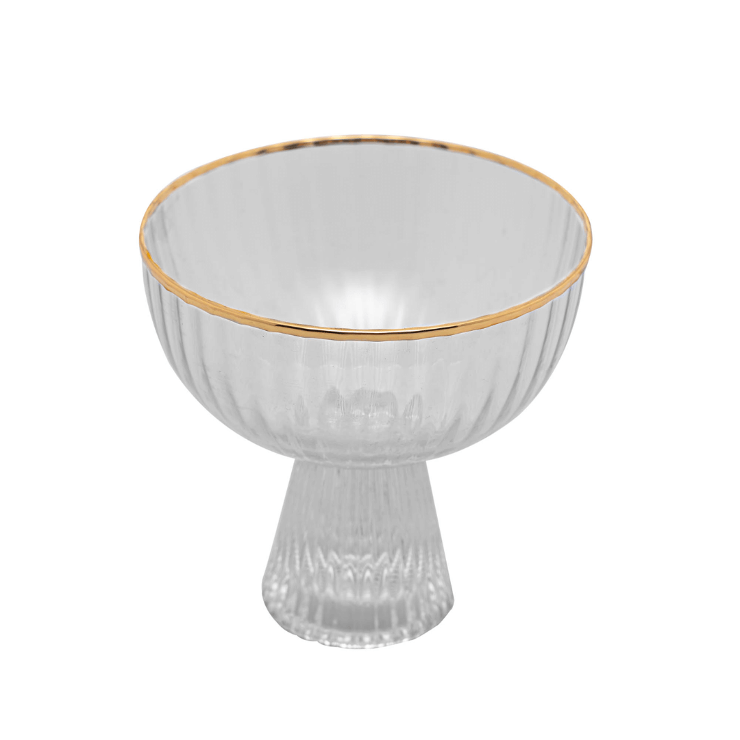 Jogo 2 Taças para Sobremesa Cristal com Fio de Ouro 200ml Lines - Ela Decora