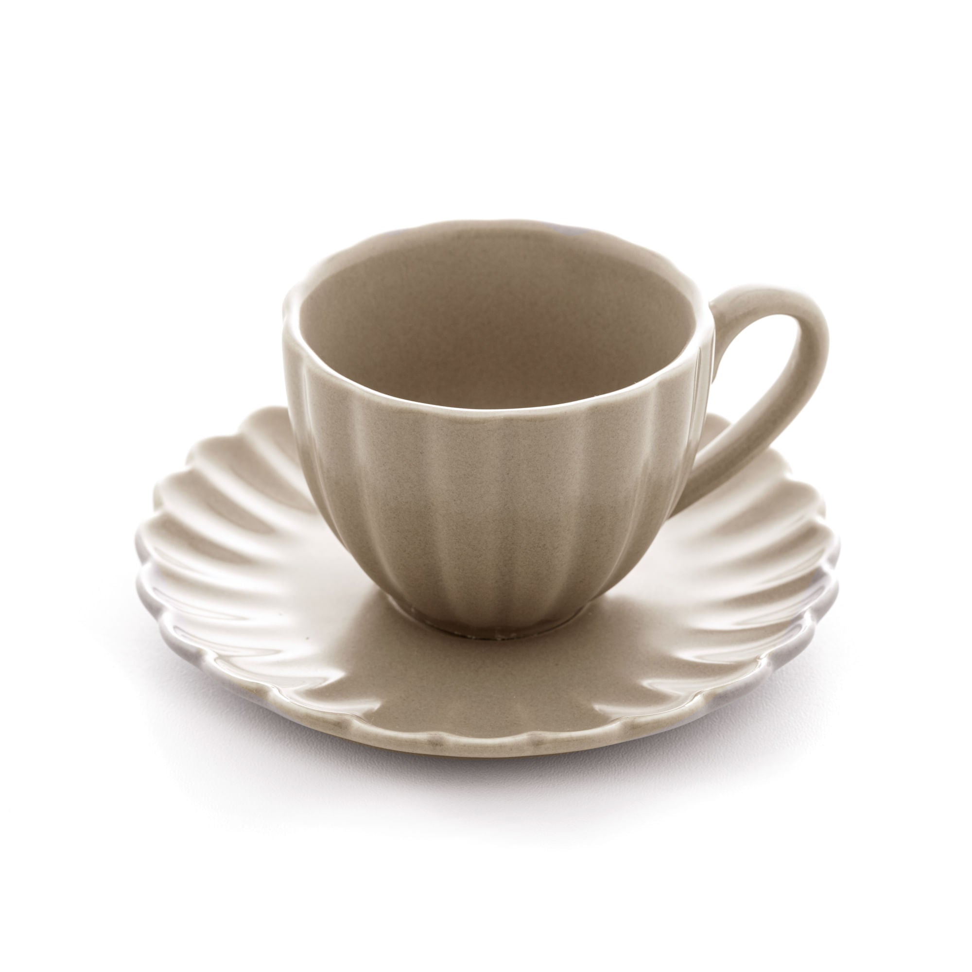 Jogo 2 Xícaras de Café com Pires de Porcelana Petala Areia Matt 90ml - Ela Decora