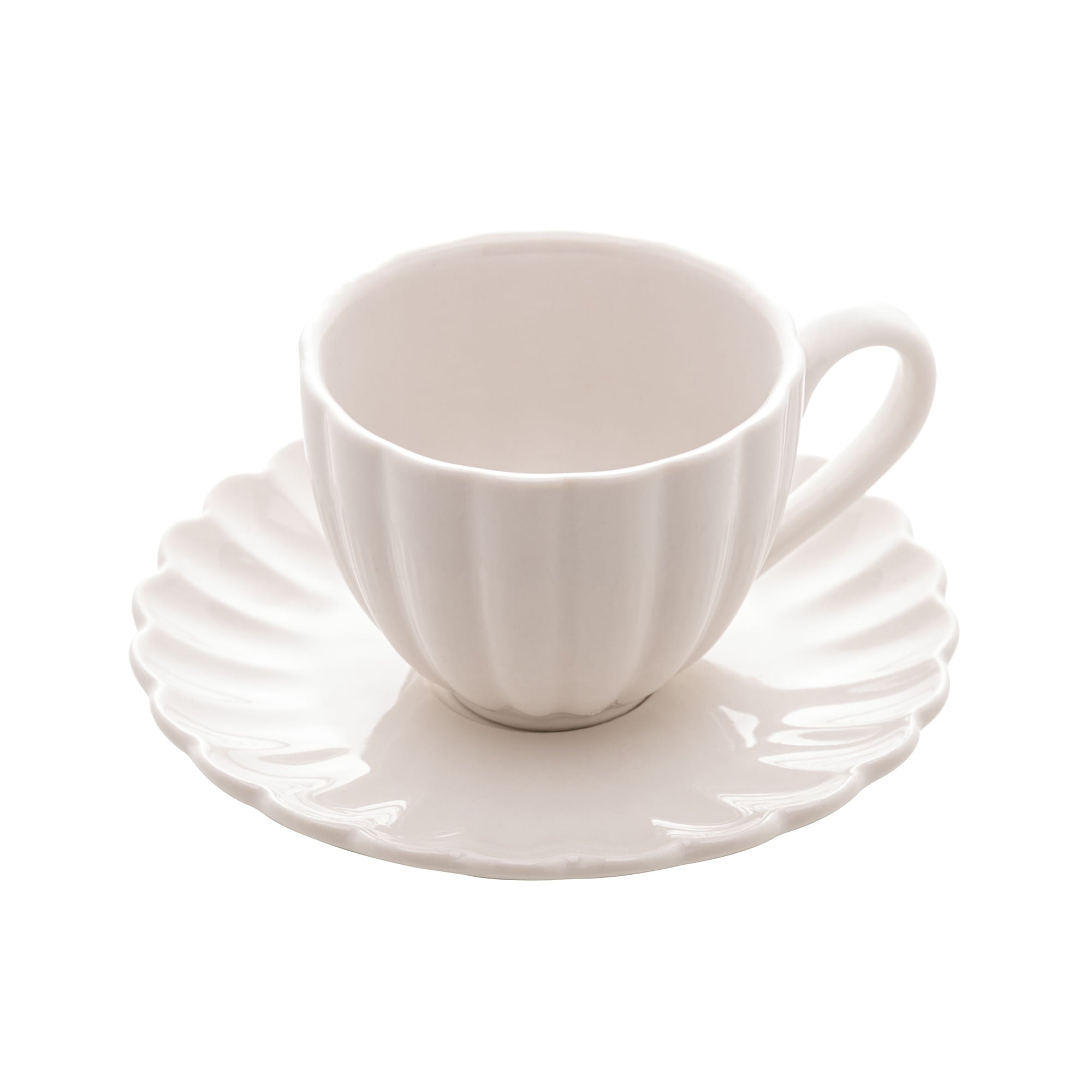 Jogo 2 Xicaras de Café Porcelana com Pires Petala Branco 90ml - Ela Decora
