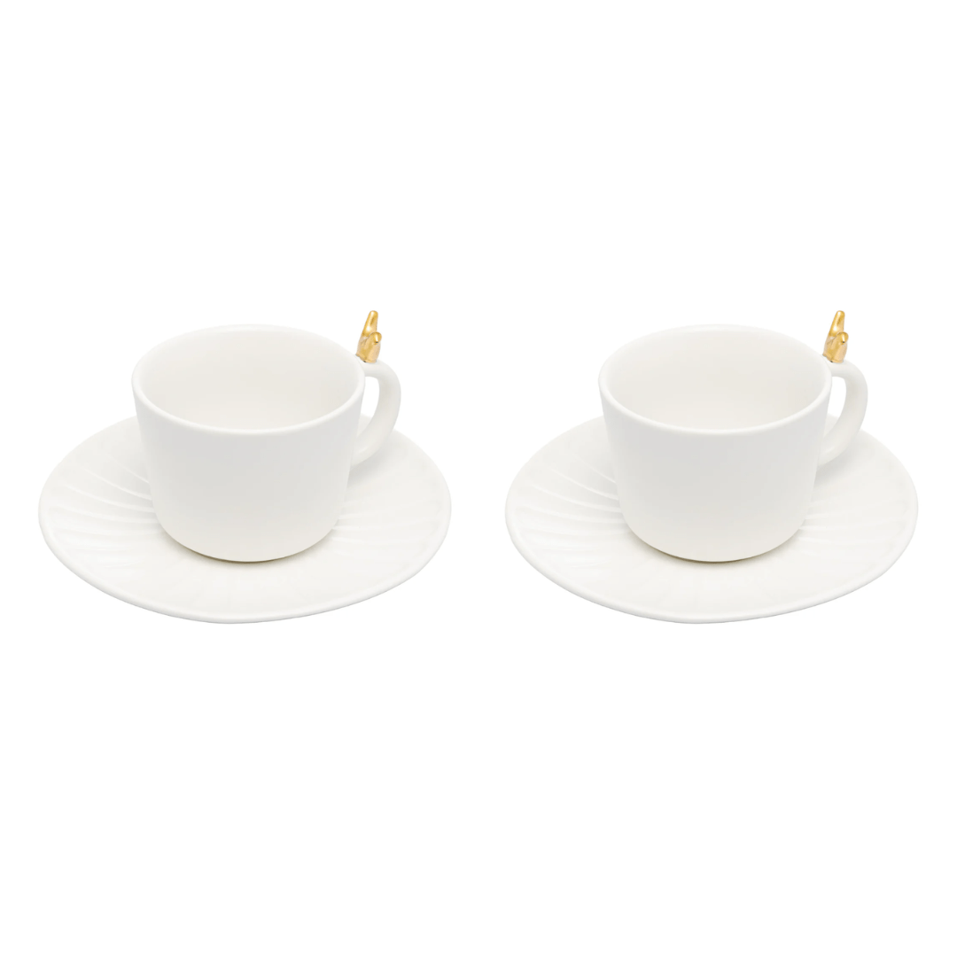 Jogo 2 Xícaras de Chá com Pires Colibri Cerâmica Branca 170ml - Ela Decora